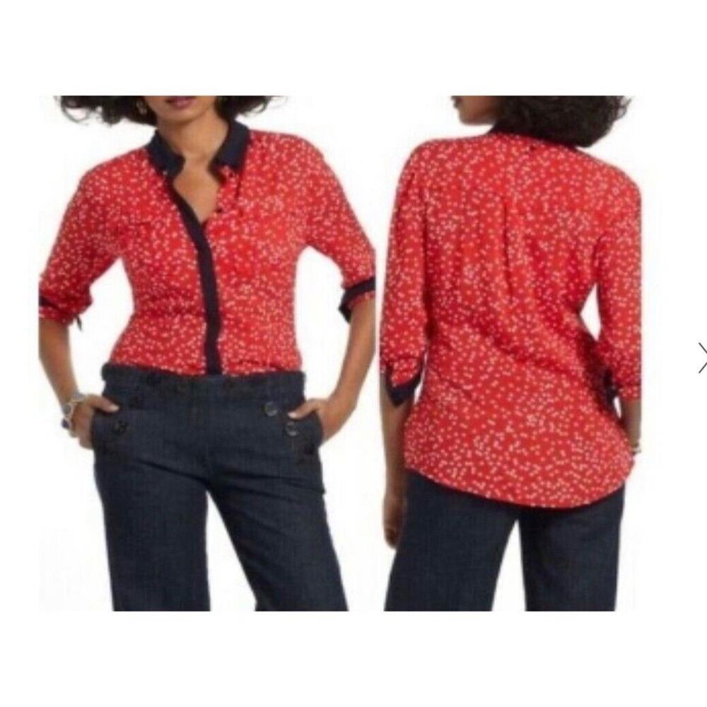 Anthropologie Maeve Red Polka Dot Button Up Shirt Size 2